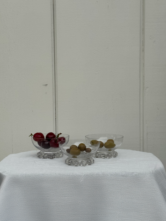 Set of 3 Beaded Edge Glass Dessert Bowls